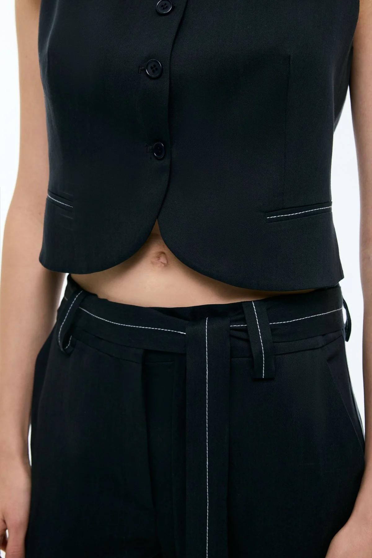 Bağlama Kemer Detaylı Geniş Paça Pantolon Lacivert - 3