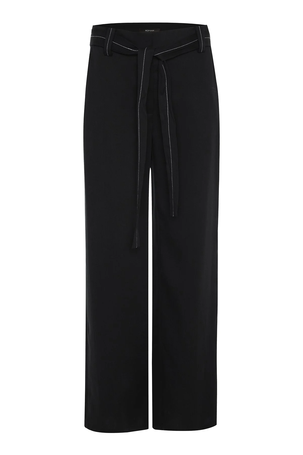 Bağlama Kemer Detaylı Geniş Paça Pantolon Lacivert - 4