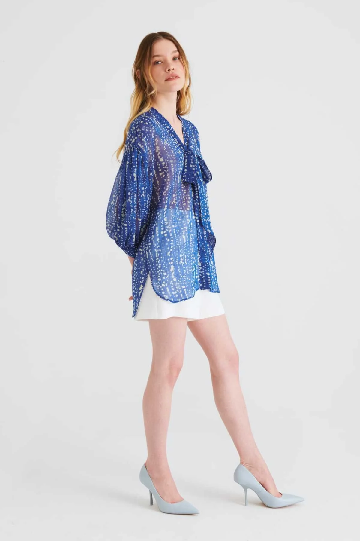 Bağlamalı Desenli Bluz Standart Renk - 3