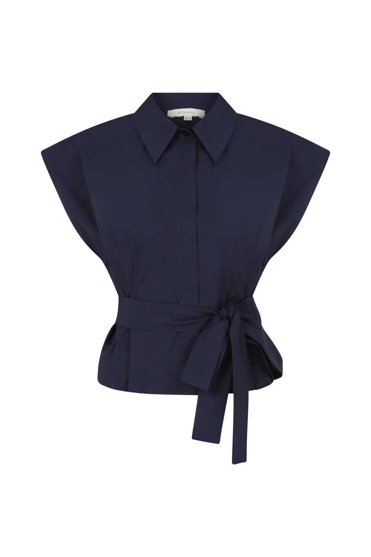 Bağlamalı Kolsuz Kadın Gömlek Lacivert - 4