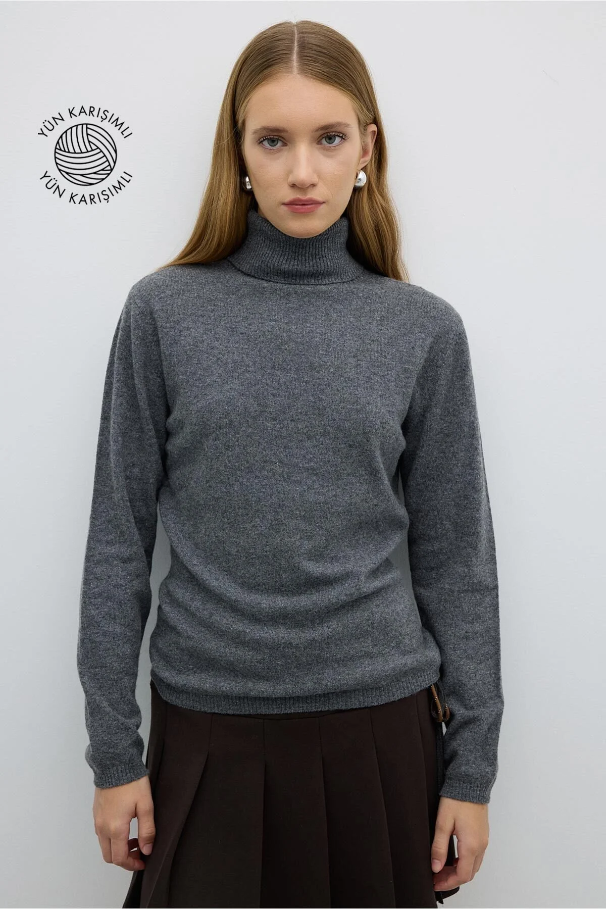 Balıkçı Yaka Triko Kazak Gri - 1