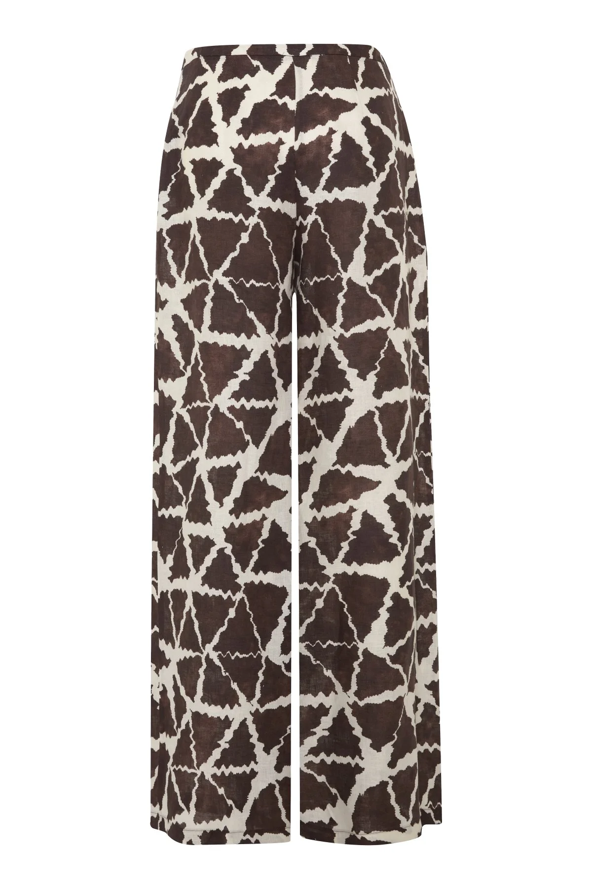 Baskı Detaylı Geniş Paça Pantolon Kahve-Bej - 5