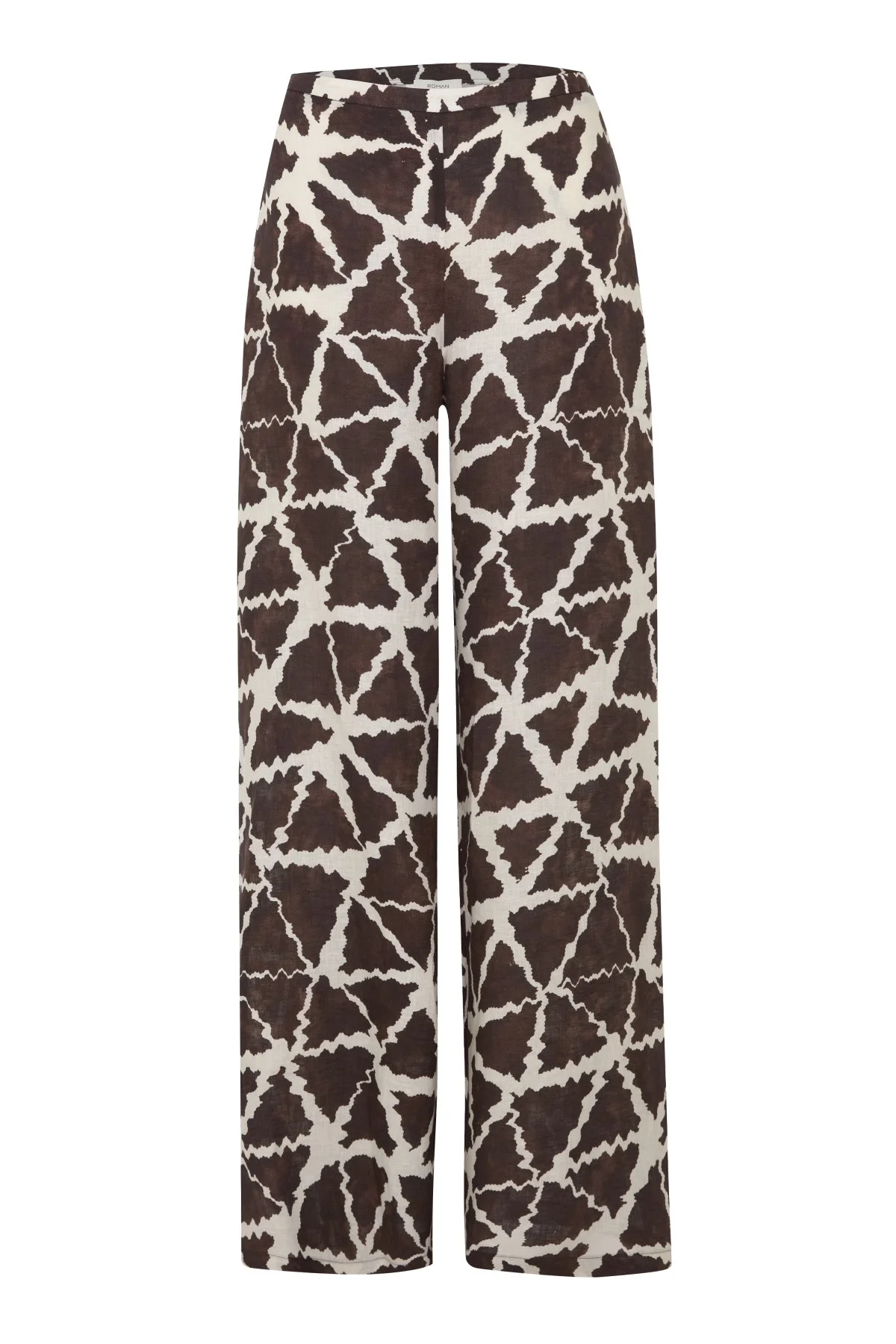 Baskı Detaylı Geniş Paça Pantolon Kahve-Bej - 6