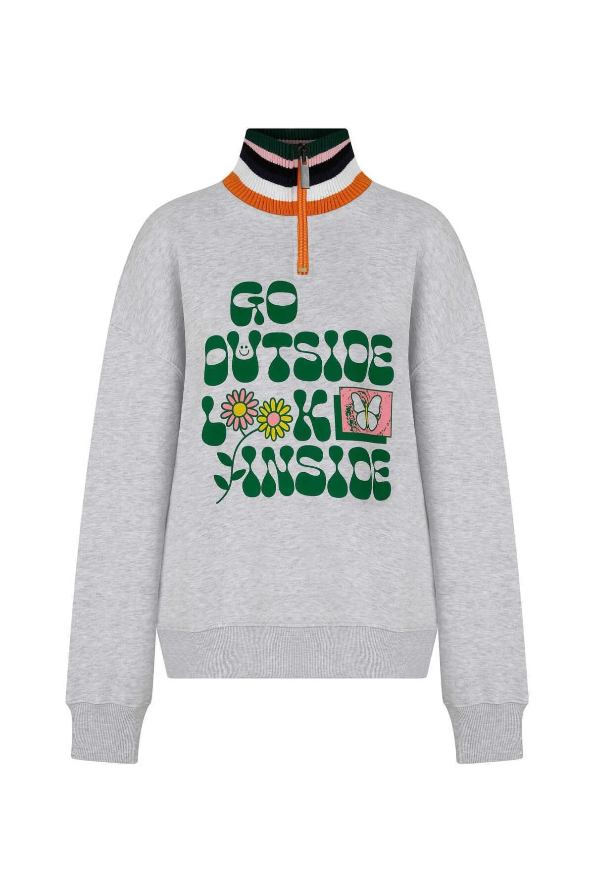  Baskılı Kadın Sweatshirt Açık Gri - 1