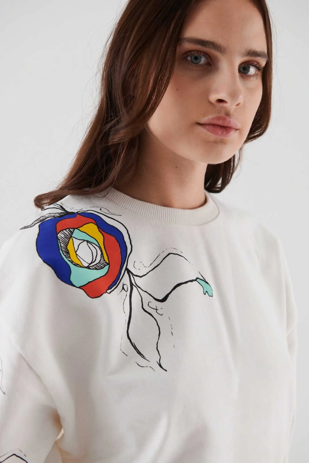  Baskılı Sweatshirt Ekru - 3