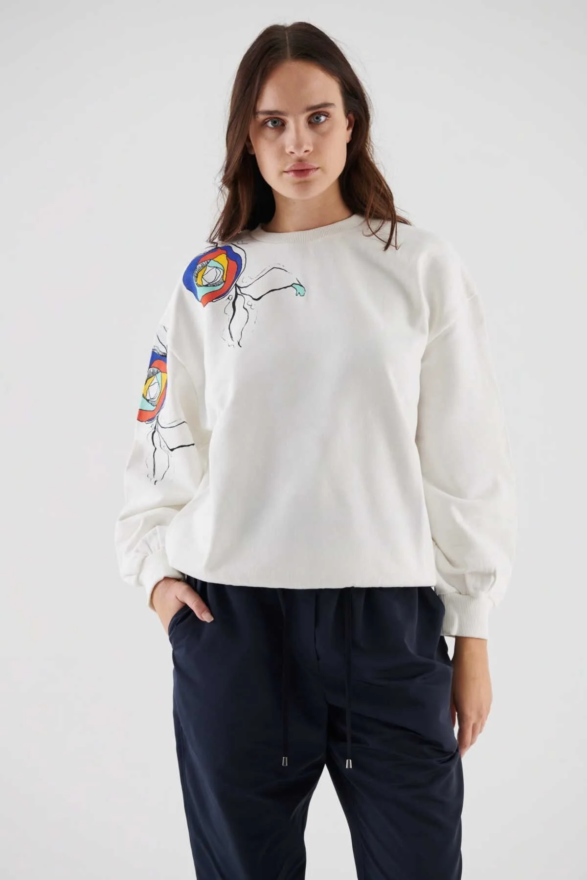  Baskılı Sweatshirt Ekru - 1