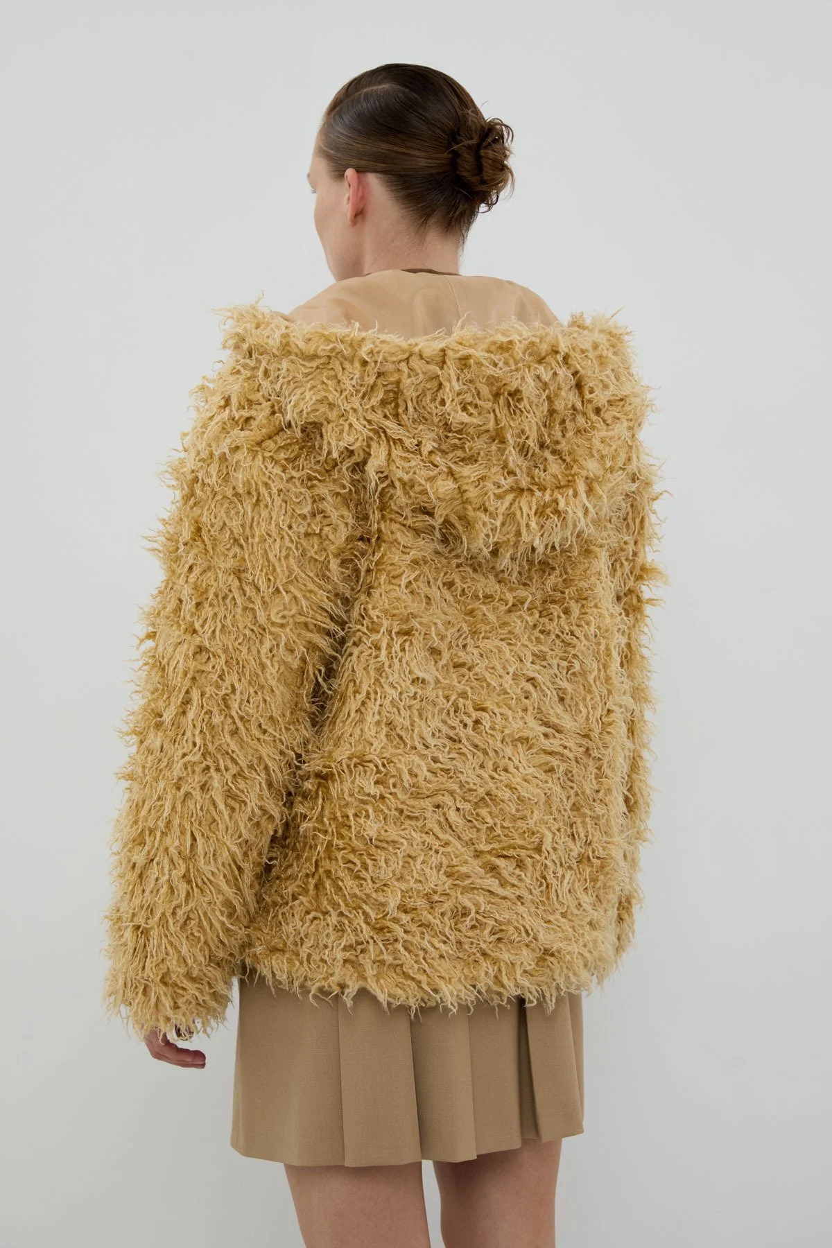 Önü Fermuarlı Kapüşonlu Mont Bej - 2