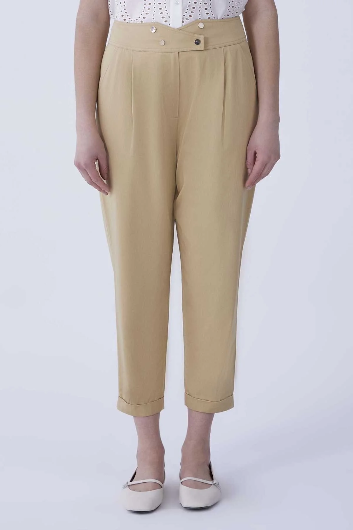 Bel Detaylı Havuç Paça Pantolon Camel - 1