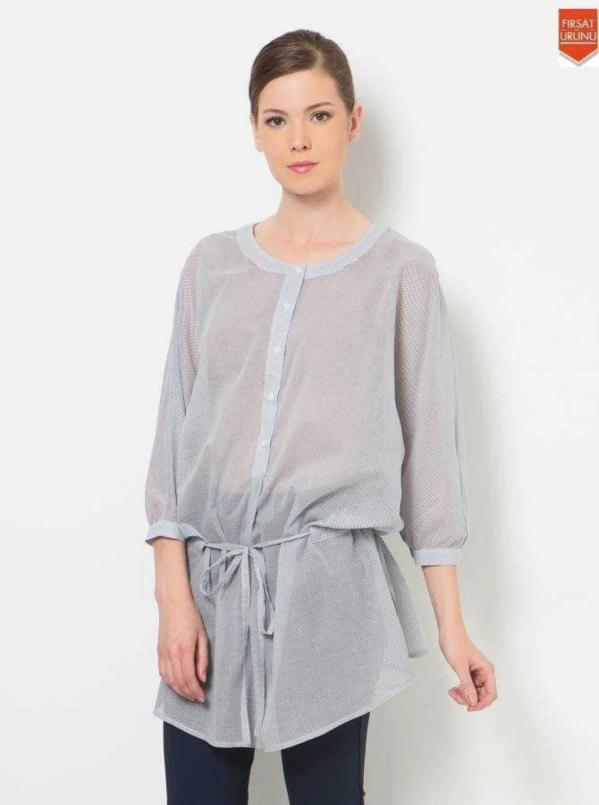  Bel Detaylı Kadın Bluz Lacivert - 1