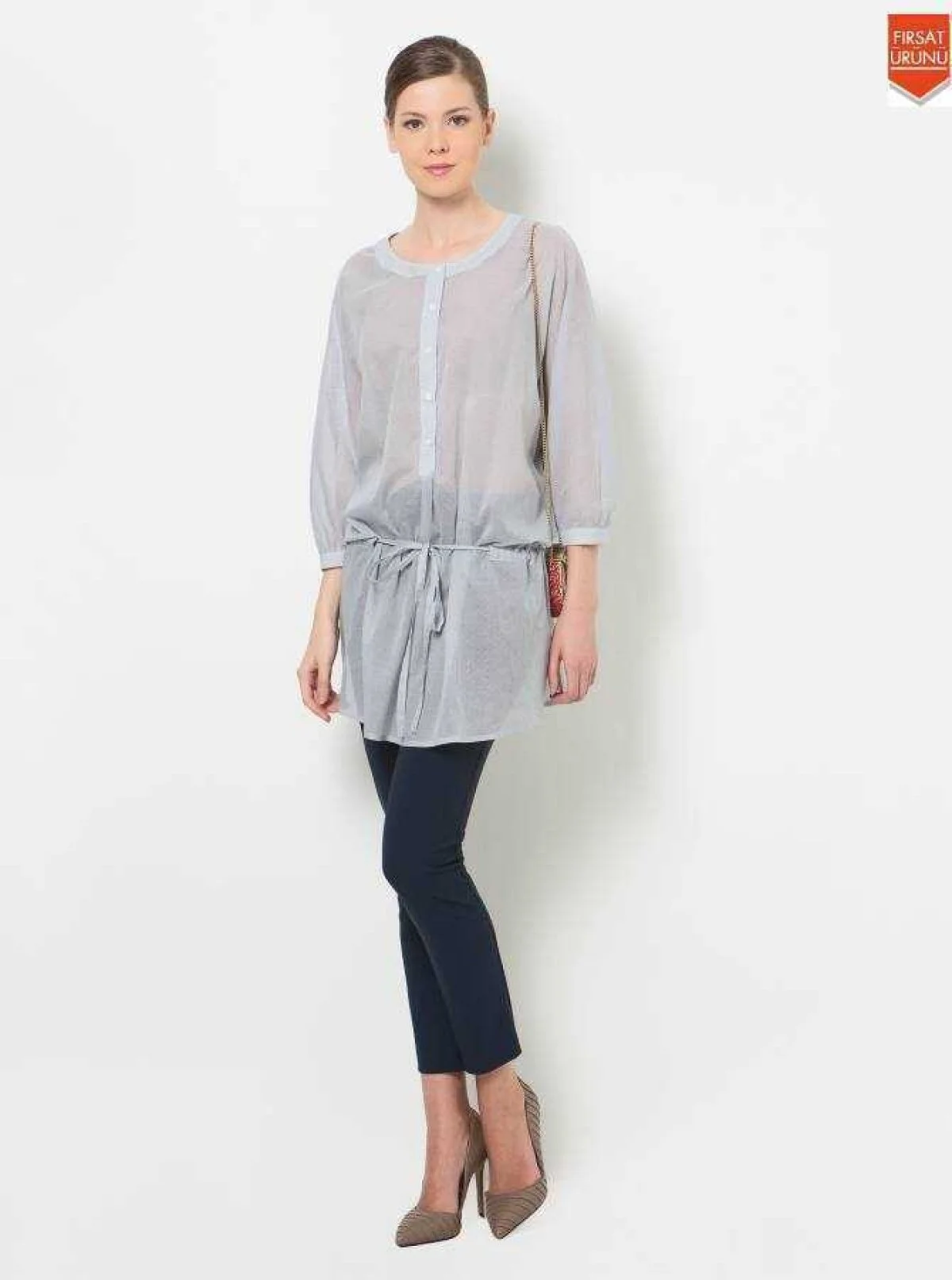  Bel Detaylı Kadın Bluz Lacivert - 4