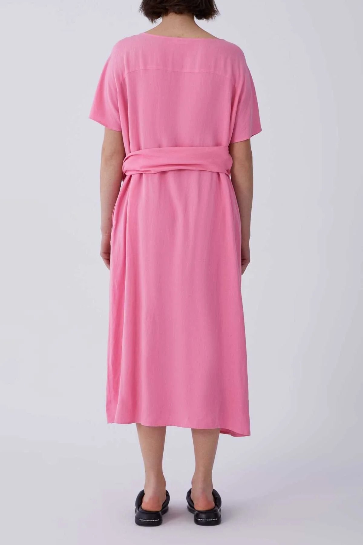 Bel Detaylı Midi Elbise Pembe - 2