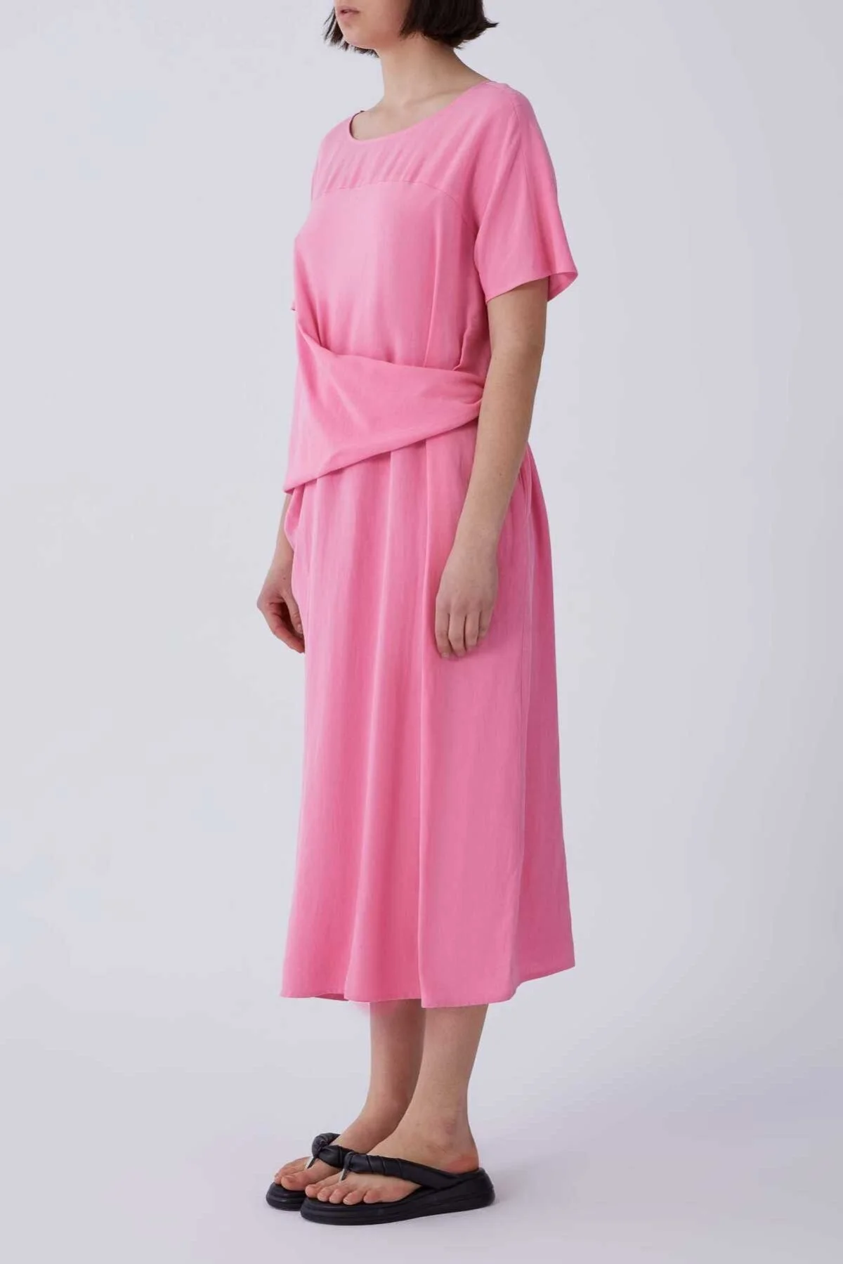 Bel Detaylı Midi Elbise Pembe - 3