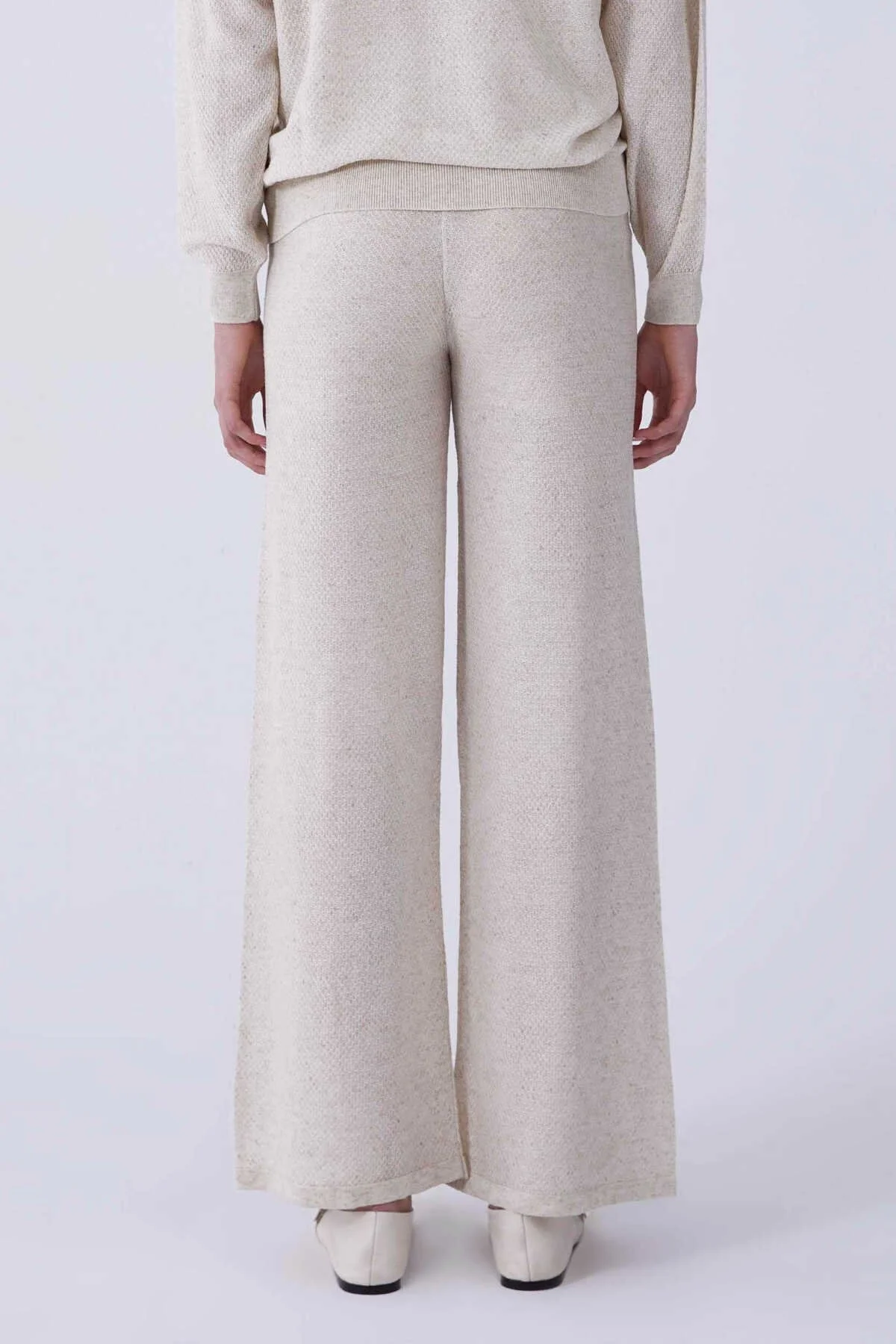 Belden Bağcıklı Dokulu Naturel Triko Pantolon Naturel - 2