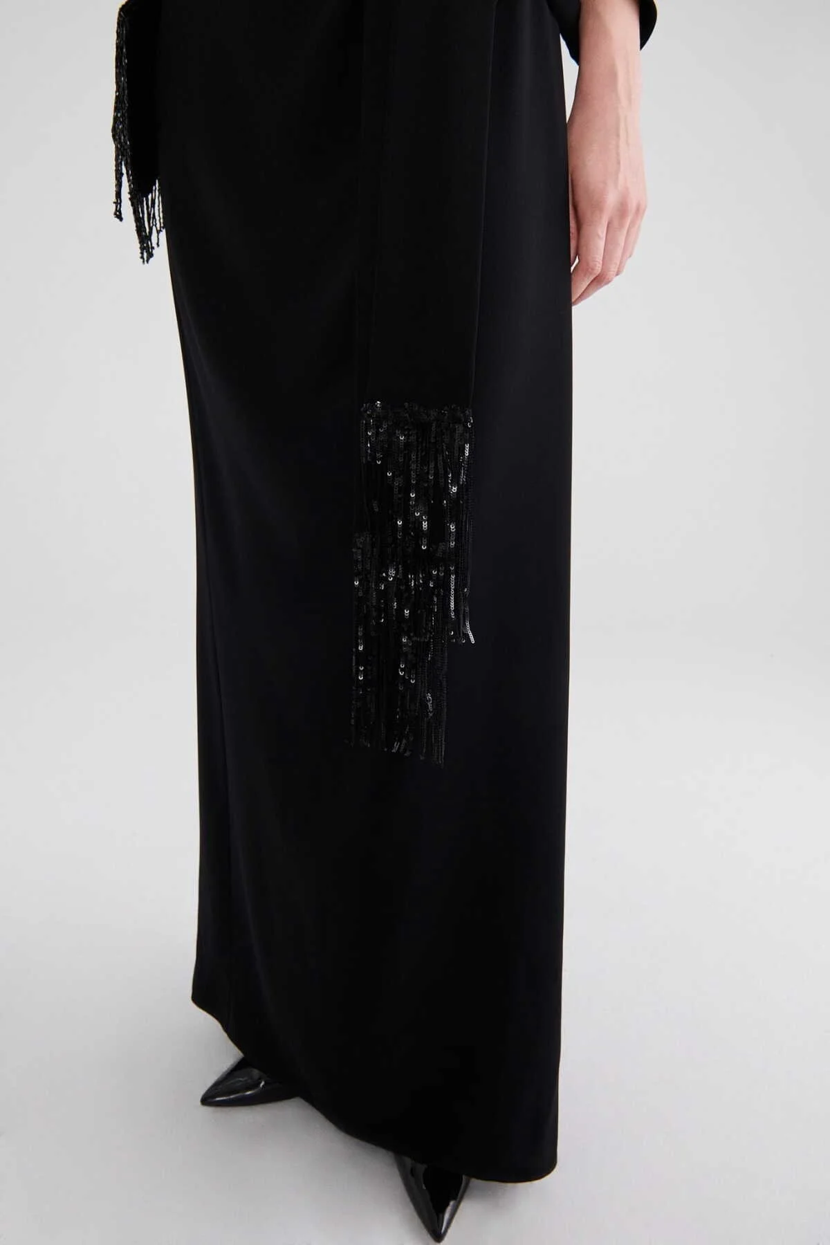  Belden Bağlamalı Abiye Elbise Siyah - 3