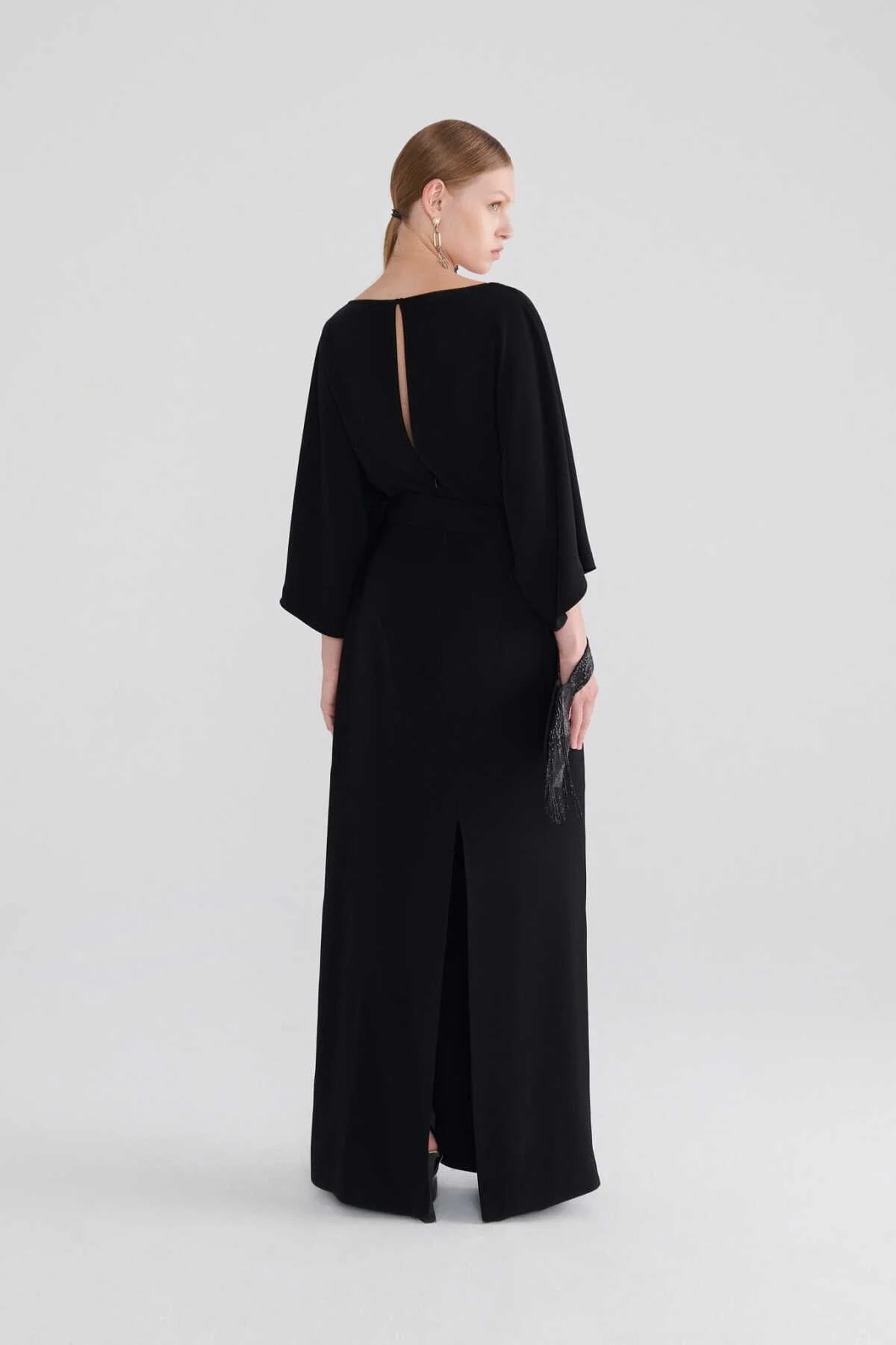  Belden Bağlamalı Abiye Elbise Siyah - 2