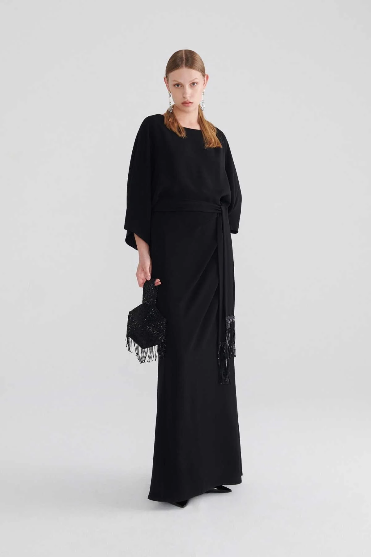  Belden Bağlamalı Abiye Elbise Siyah - 1