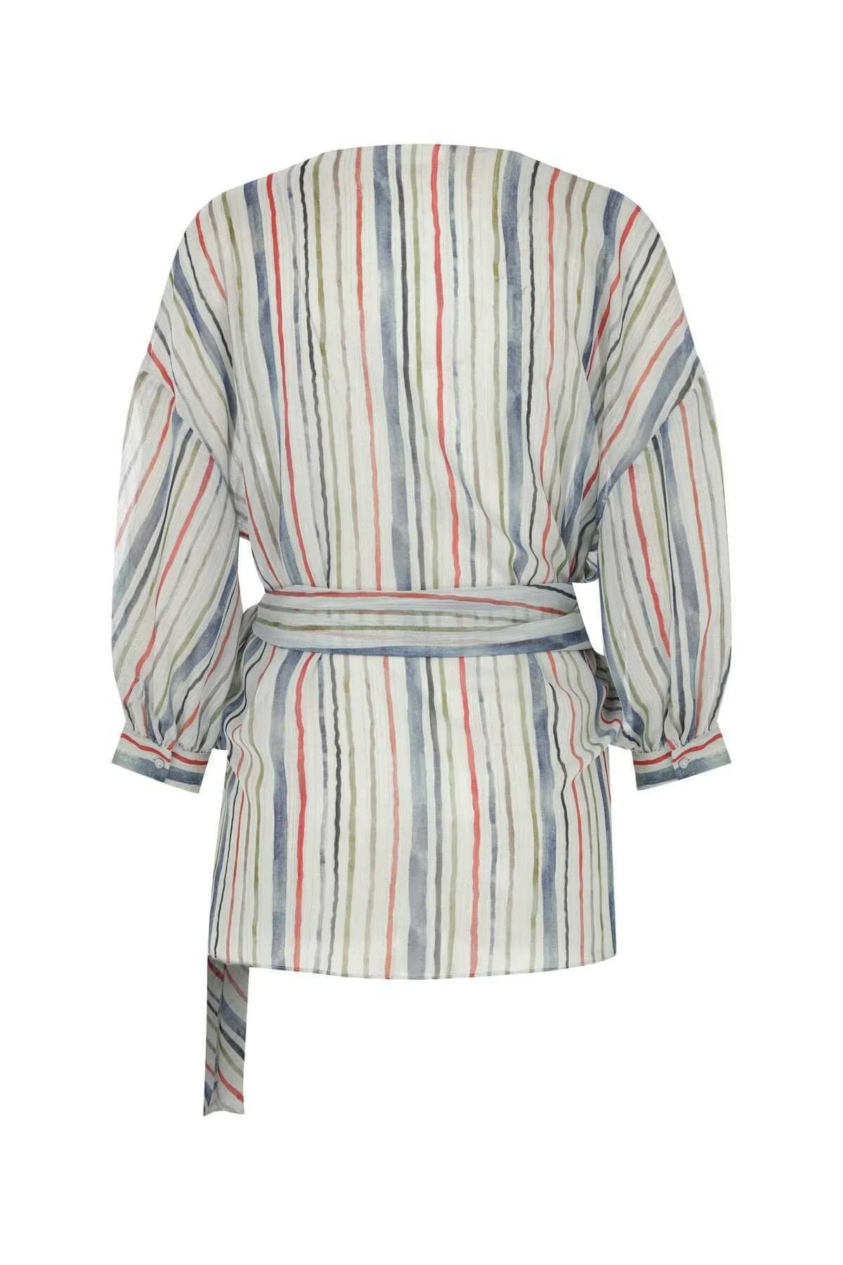 Belden Bağlamalı Çizgi Desenli Bluz Standart Renk - 5