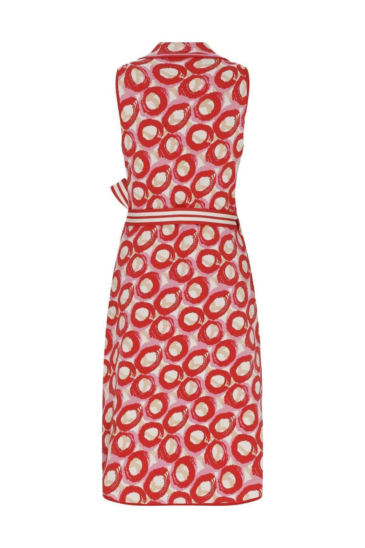 Belden Bağlamalı Desenli Triko Elbise Standart Renk - 5