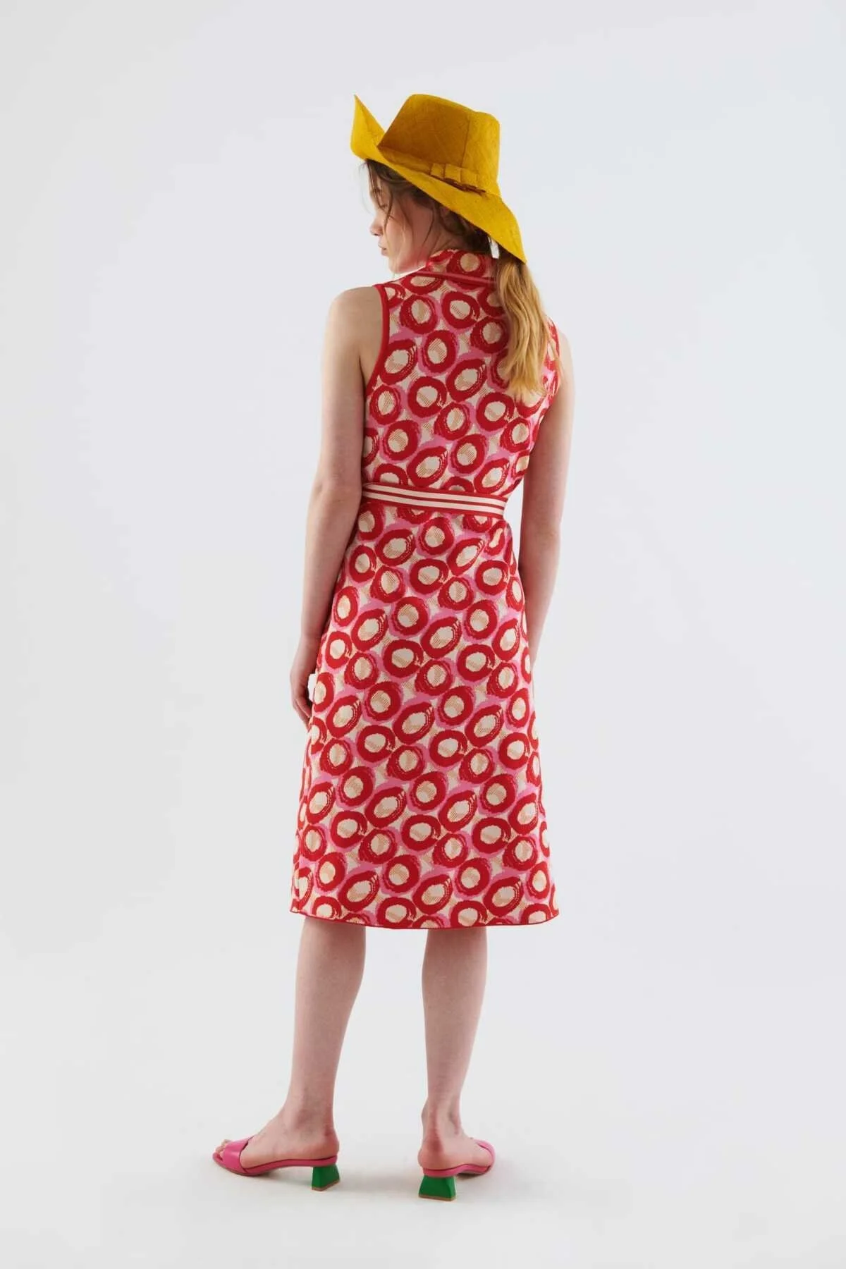 Belden Bağlamalı Desenli Triko Elbise Standart Renk - 2