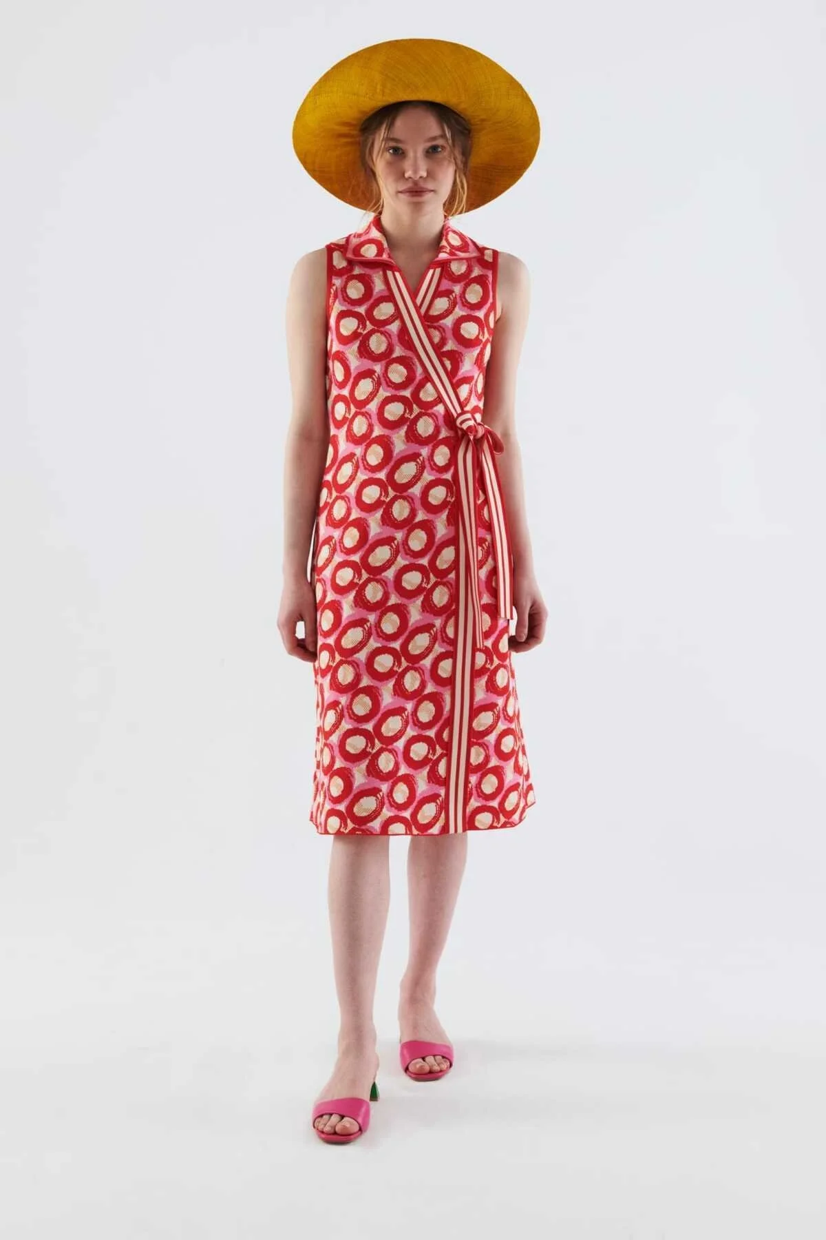 Belden Bağlamalı Desenli Triko Elbise Standart Renk - 1