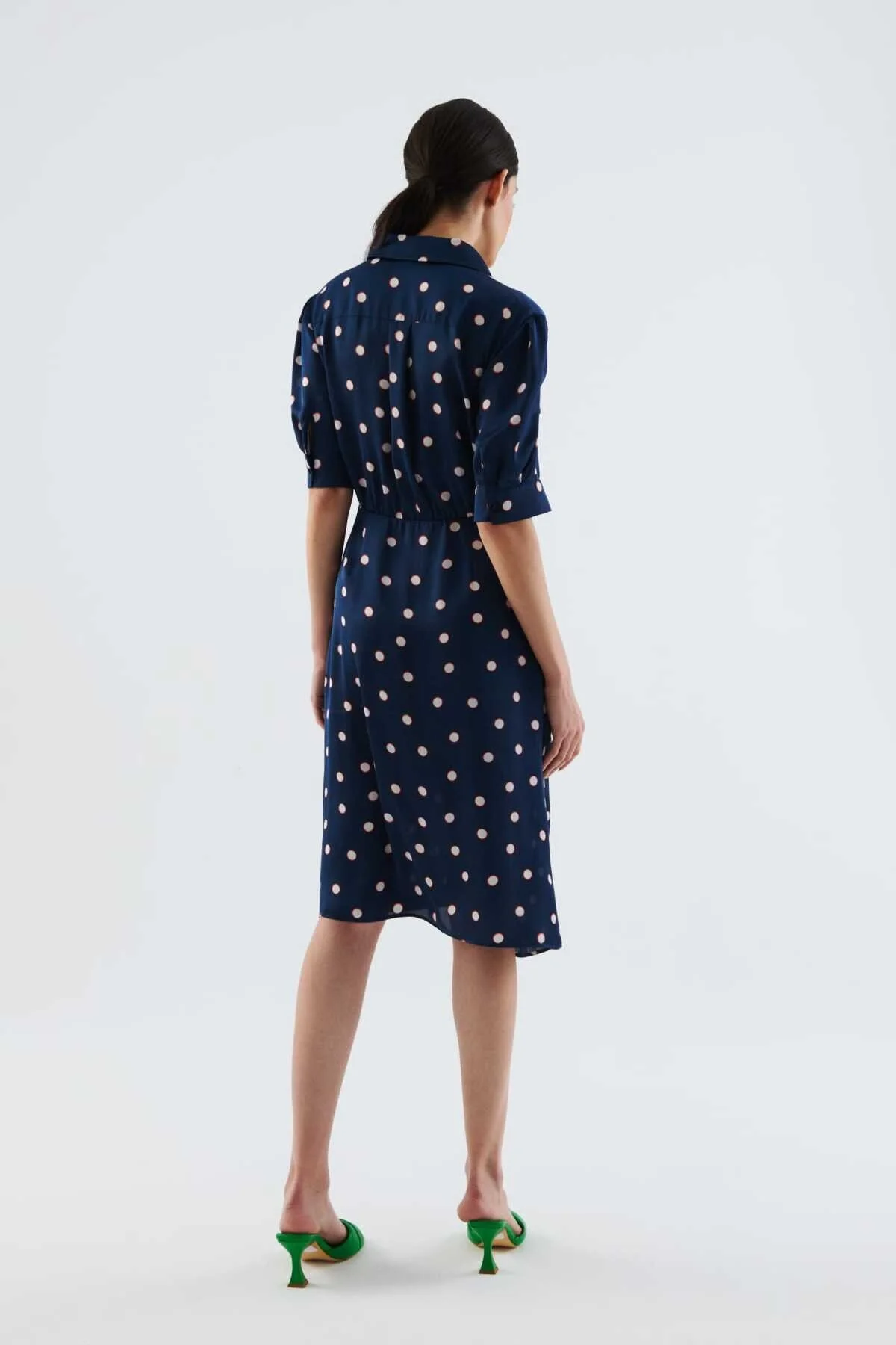 Belden Bağlamalı Puantiyeli Elbise Standart Renk - 2