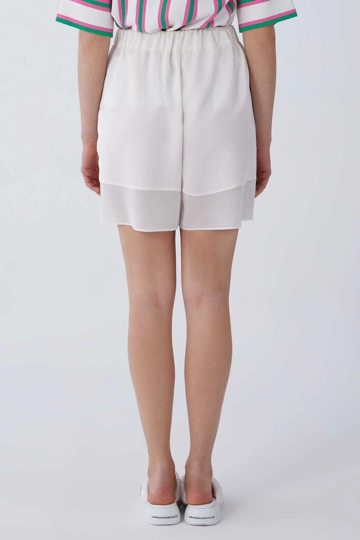 Belden Bağlamalı Şort Krem - 2