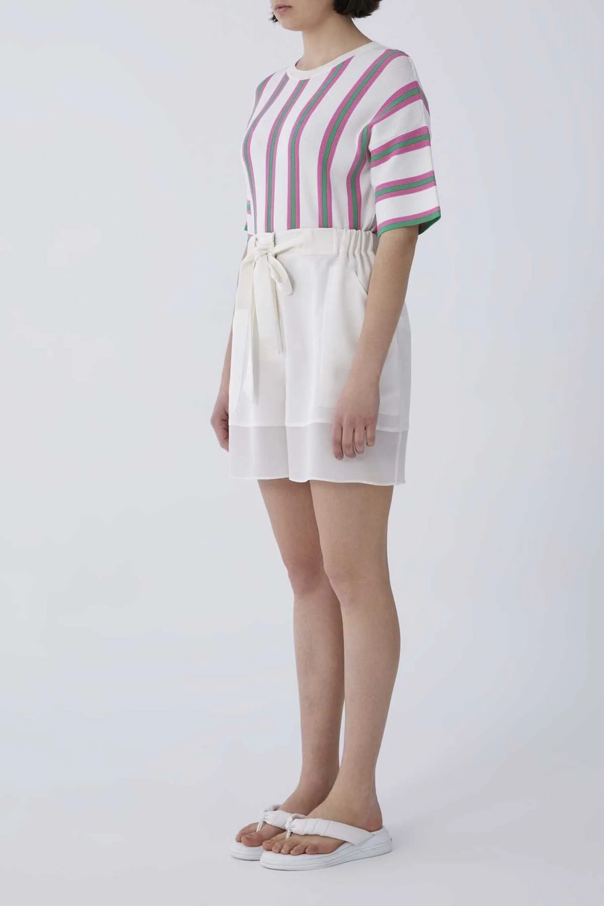 Belden Bağlamalı Şort Krem - 3