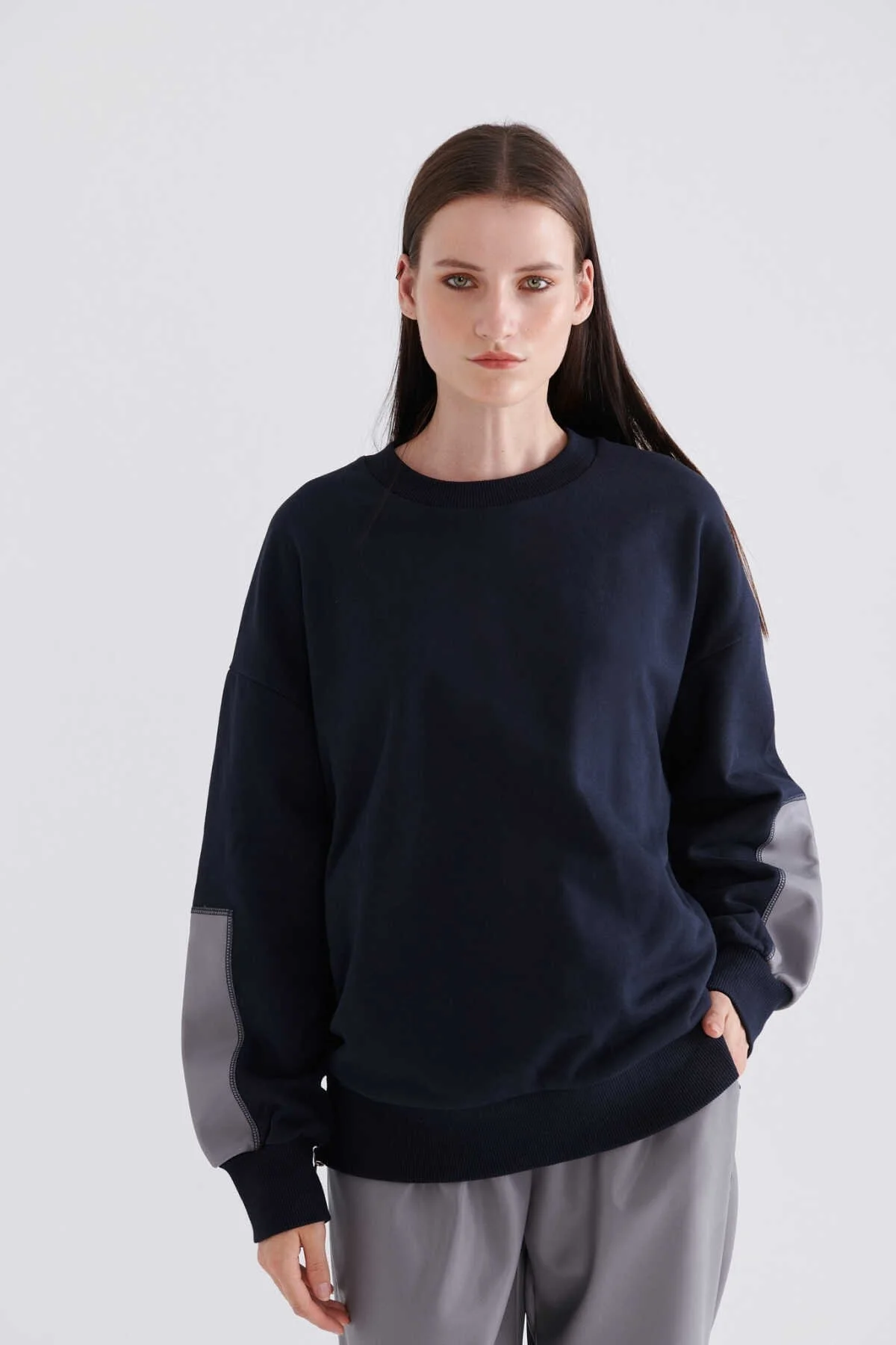  Belden Büzgülü Sweatshirt Lacivert - 1