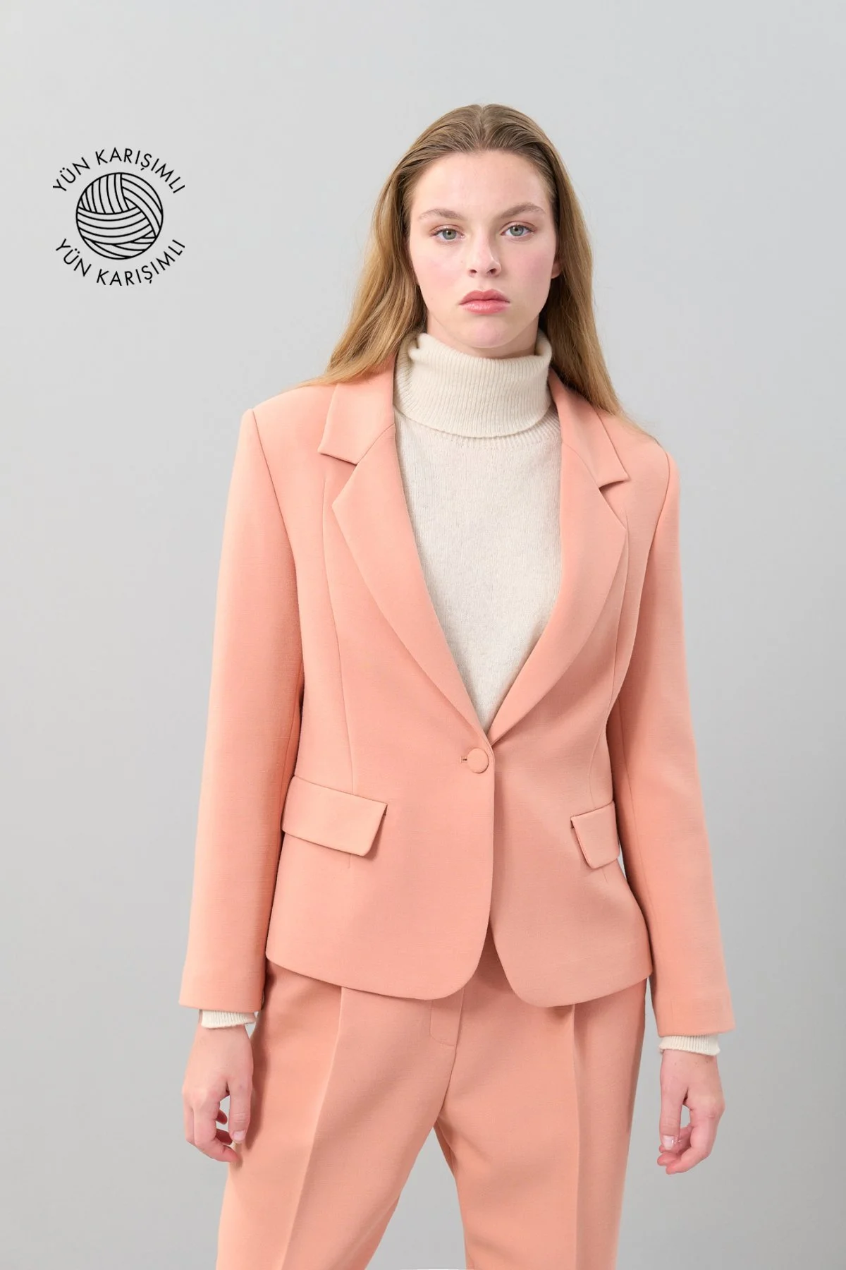 Belden Oturtmalı Tek Düğmeli Yün Ceket Y.Ağzı - 1