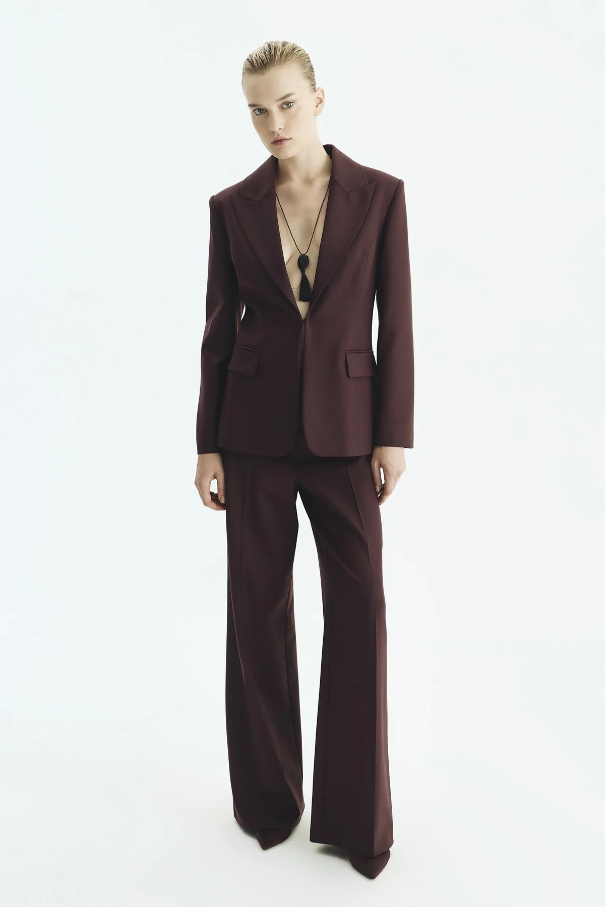 Bele Oturan Agraflı Blazer Ceket Bordo - 1