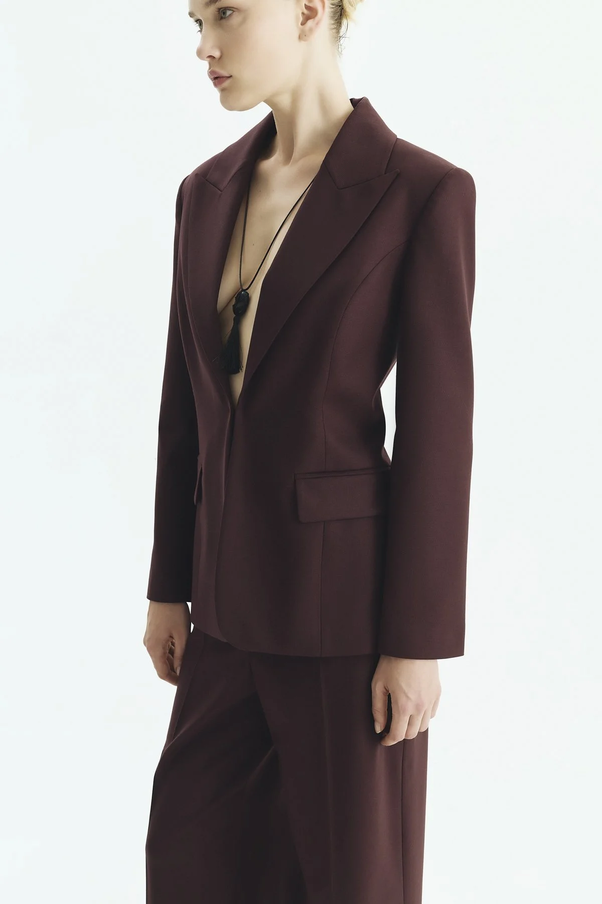Bele Oturan Agraflı Blazer Ceket Bordo - 3