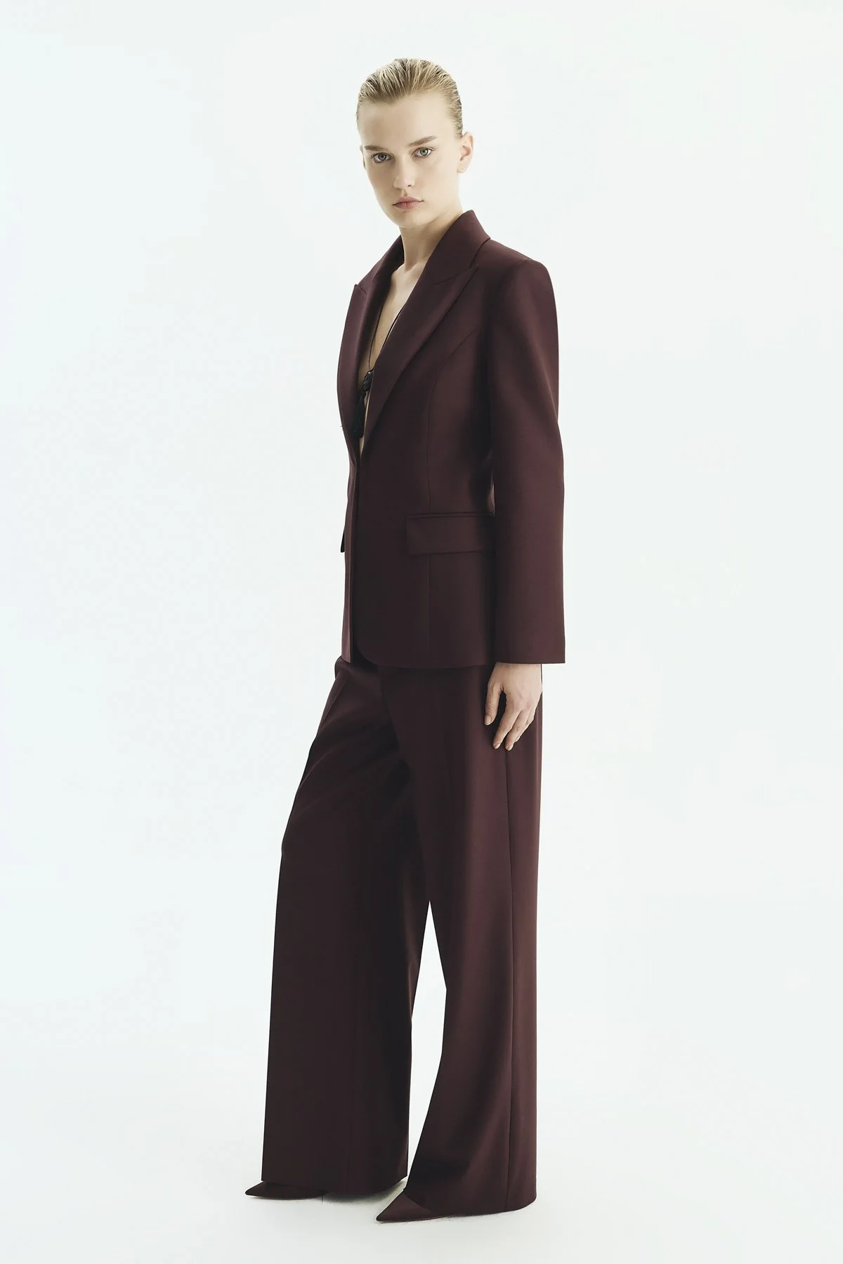 Bele Oturan Agraflı Blazer Ceket Bordo - 4