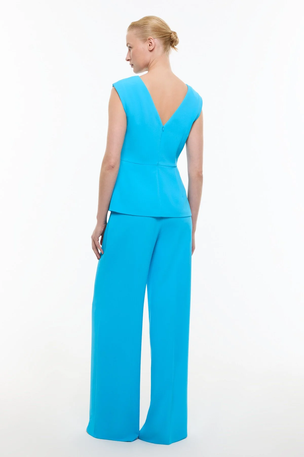 Bele Oturan Şerit Detaylı Vatkalı Bluz Mavi - 2