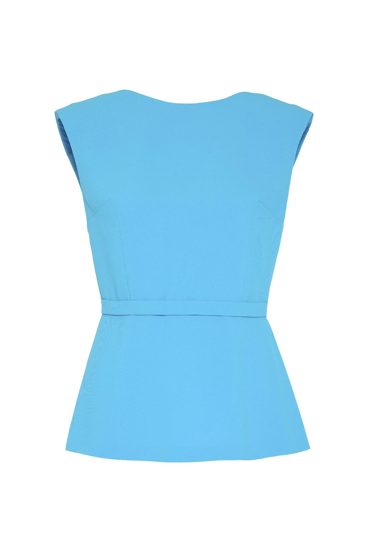 Bele Oturan Şerit Detaylı Vatkalı Bluz Mavi - 4