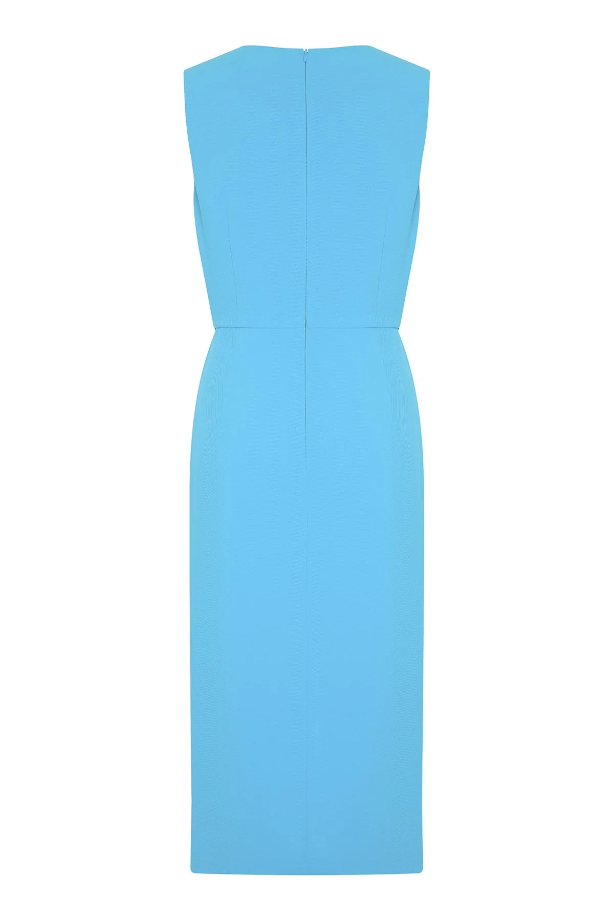 Bele Oturan Şerit ve Yırtmaç Detaylı Midi Boy Elbise Mavi - 6