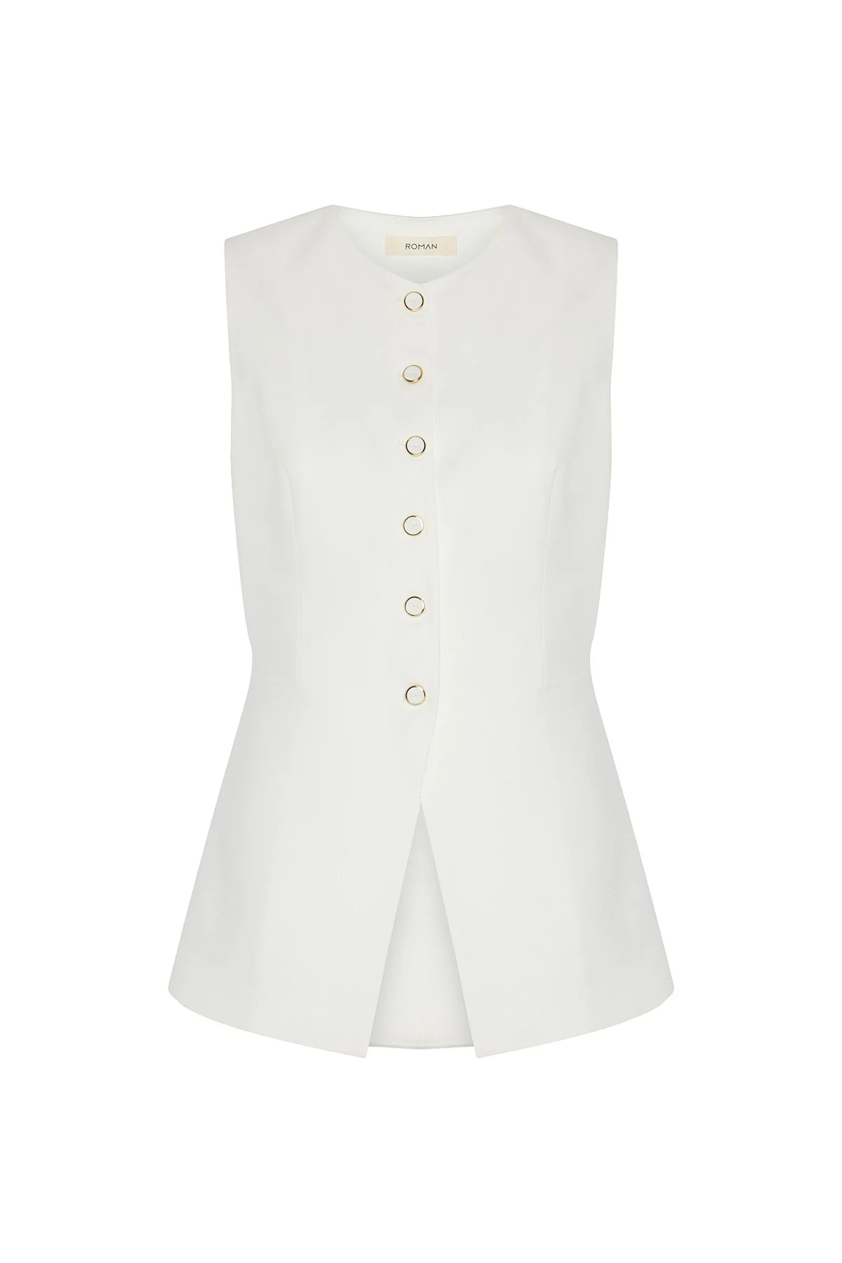 Bele Oturan Toka Detaylı Yelek Beyaz - 5