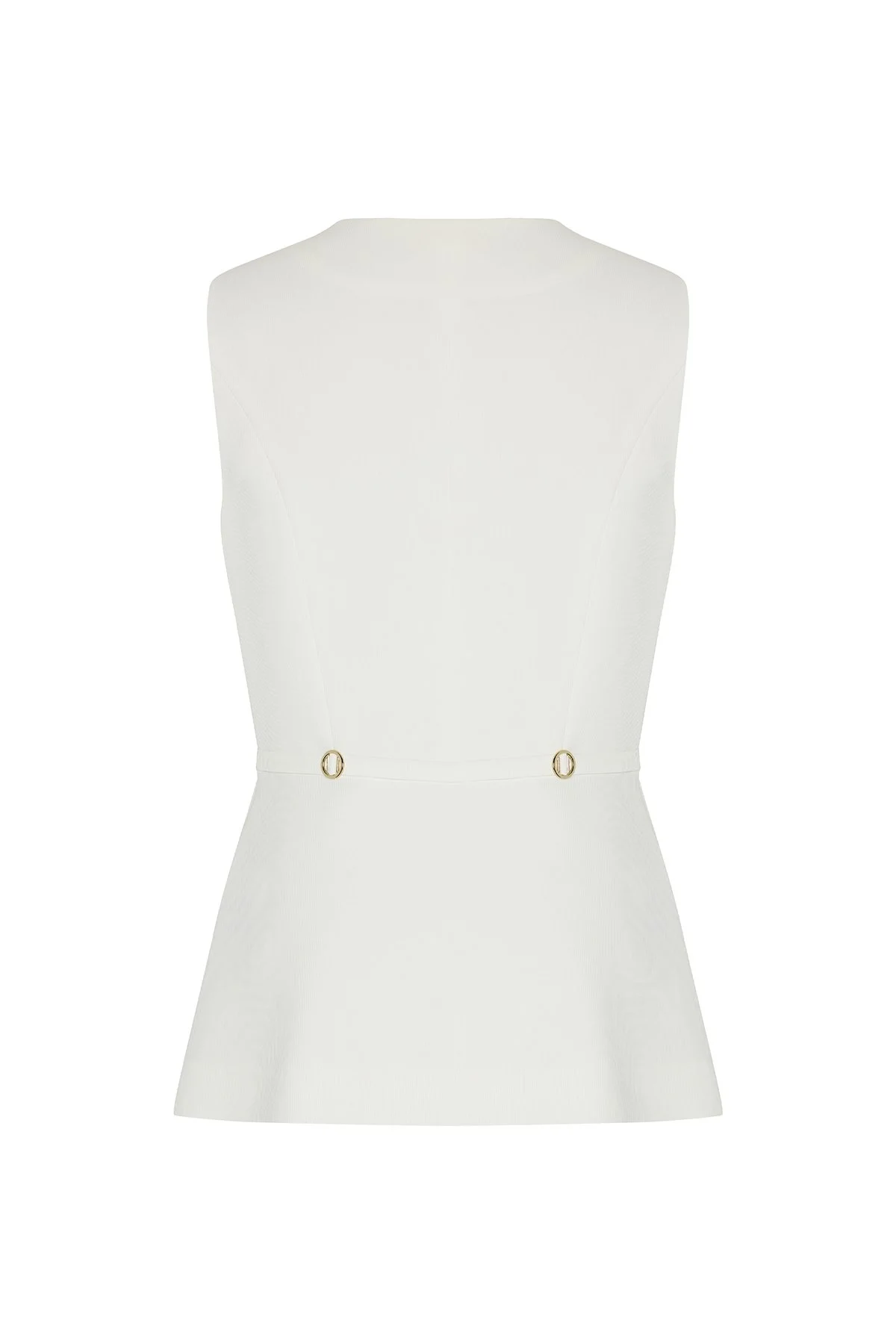 Bele Oturan Toka Detaylı Yelek Beyaz - 6