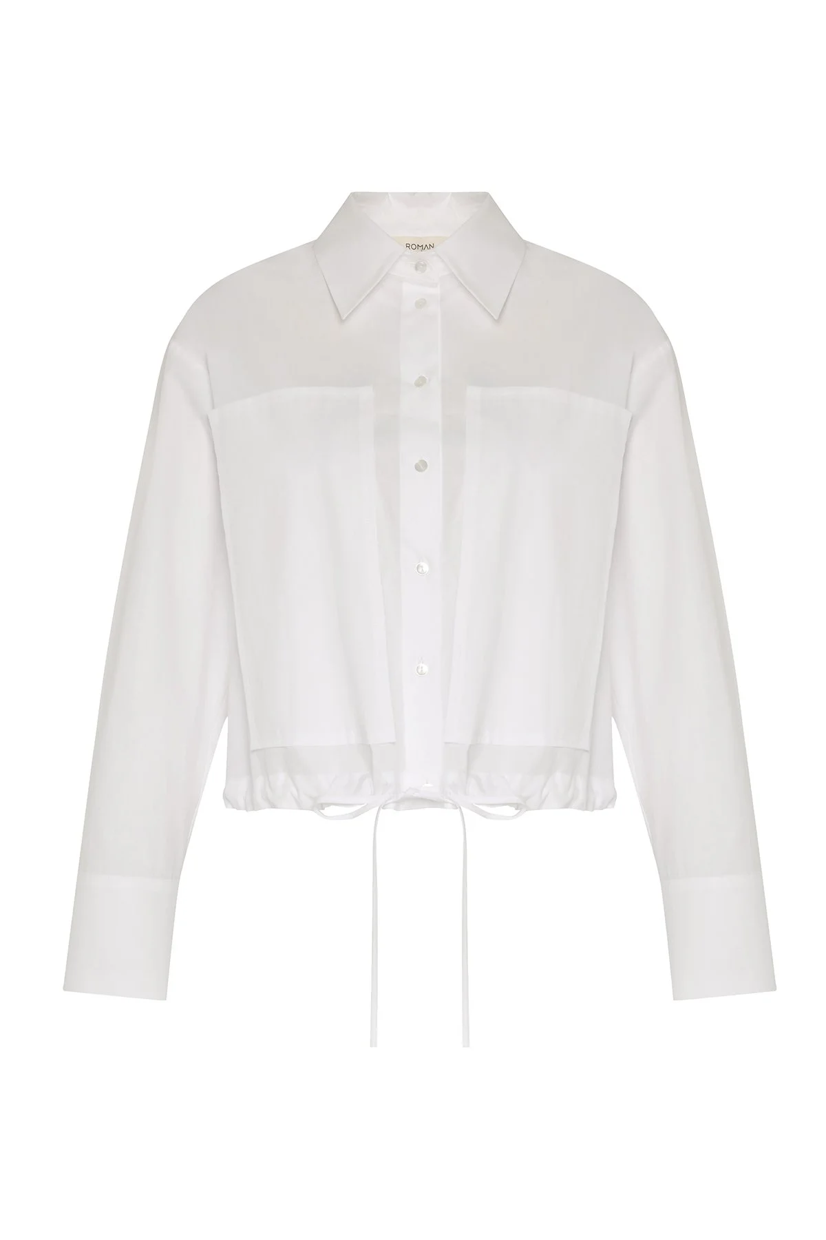 Beli Bağcıklı Uzun Kol Poplin Gömlek Beyaz - 5