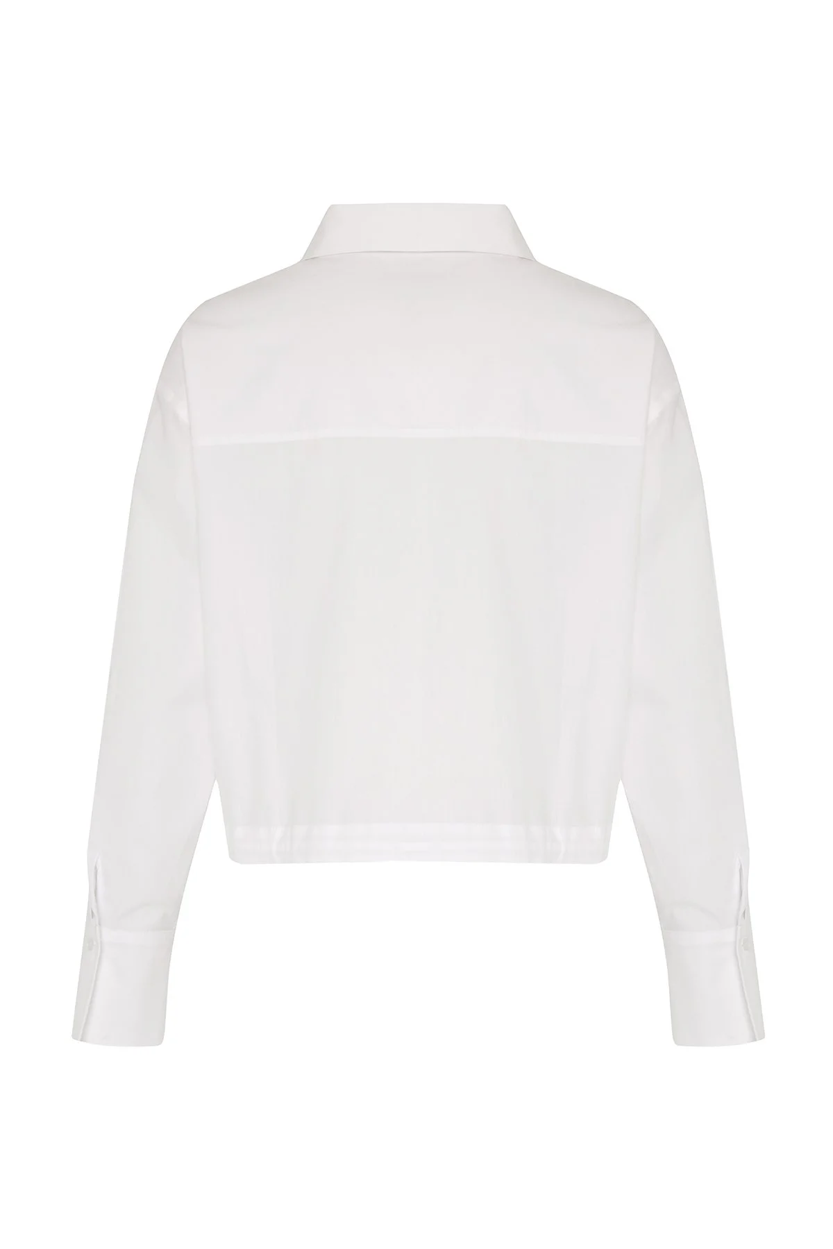 Beli Bağcıklı Uzun Kol Poplin Gömlek Beyaz - 6