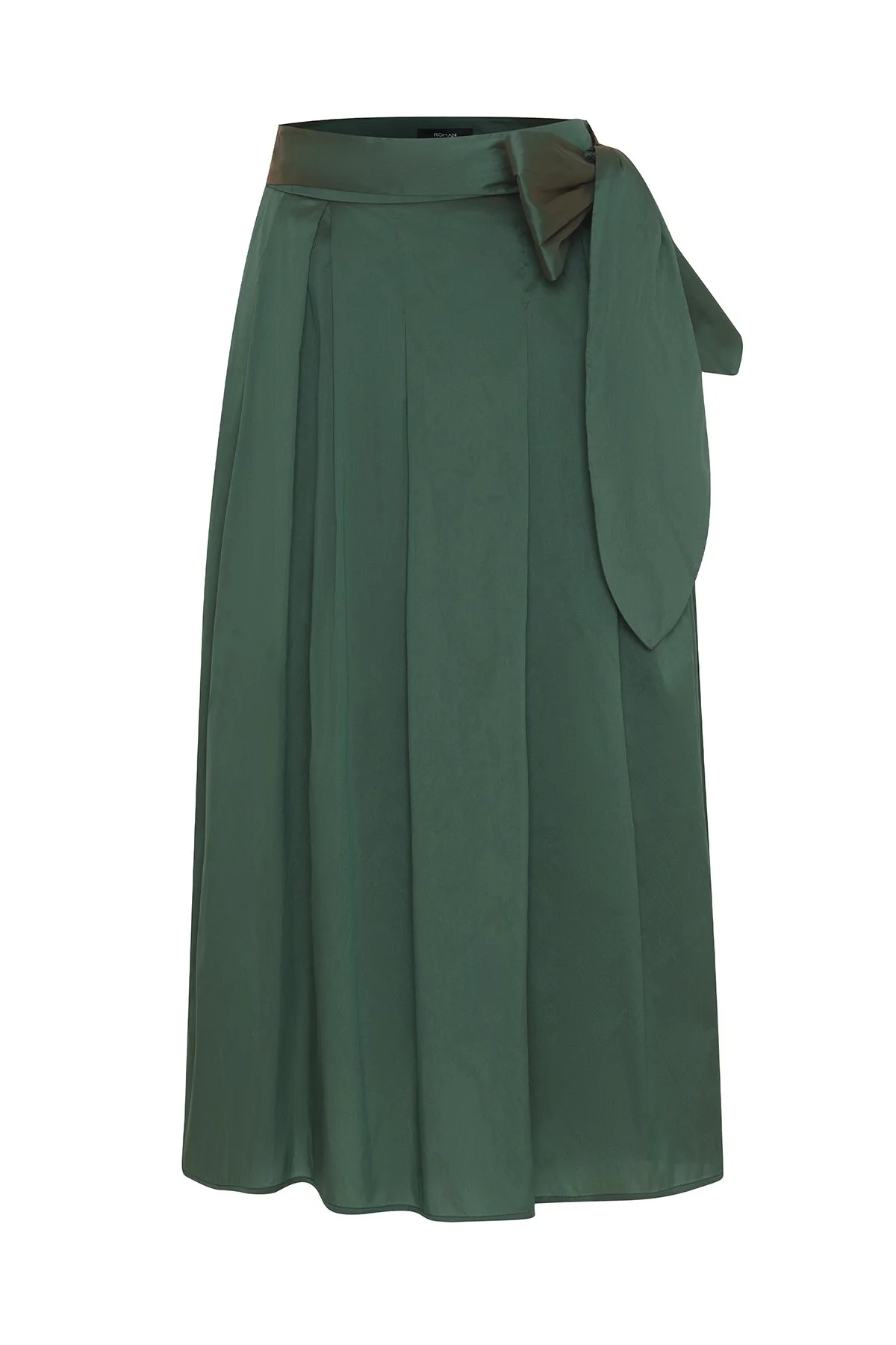 Beli Bağlama Detaylı Midi Boy Tafta Etek Yeşil - 4