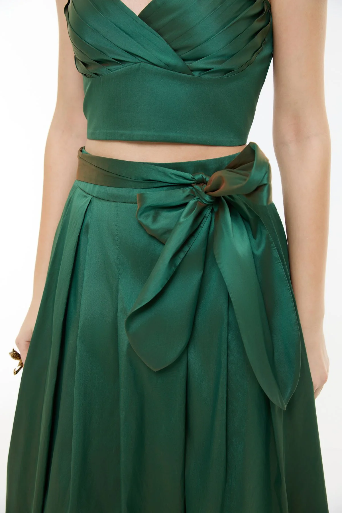 Beli Bağlama Detaylı Midi Boy Tafta Etek Yeşil - 3