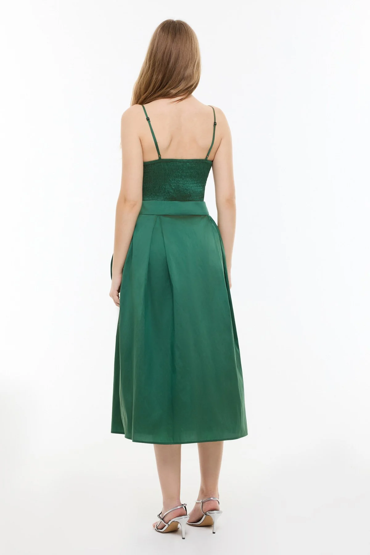 Beli Bağlama Detaylı Midi Boy Tafta Etek Yeşil - 2