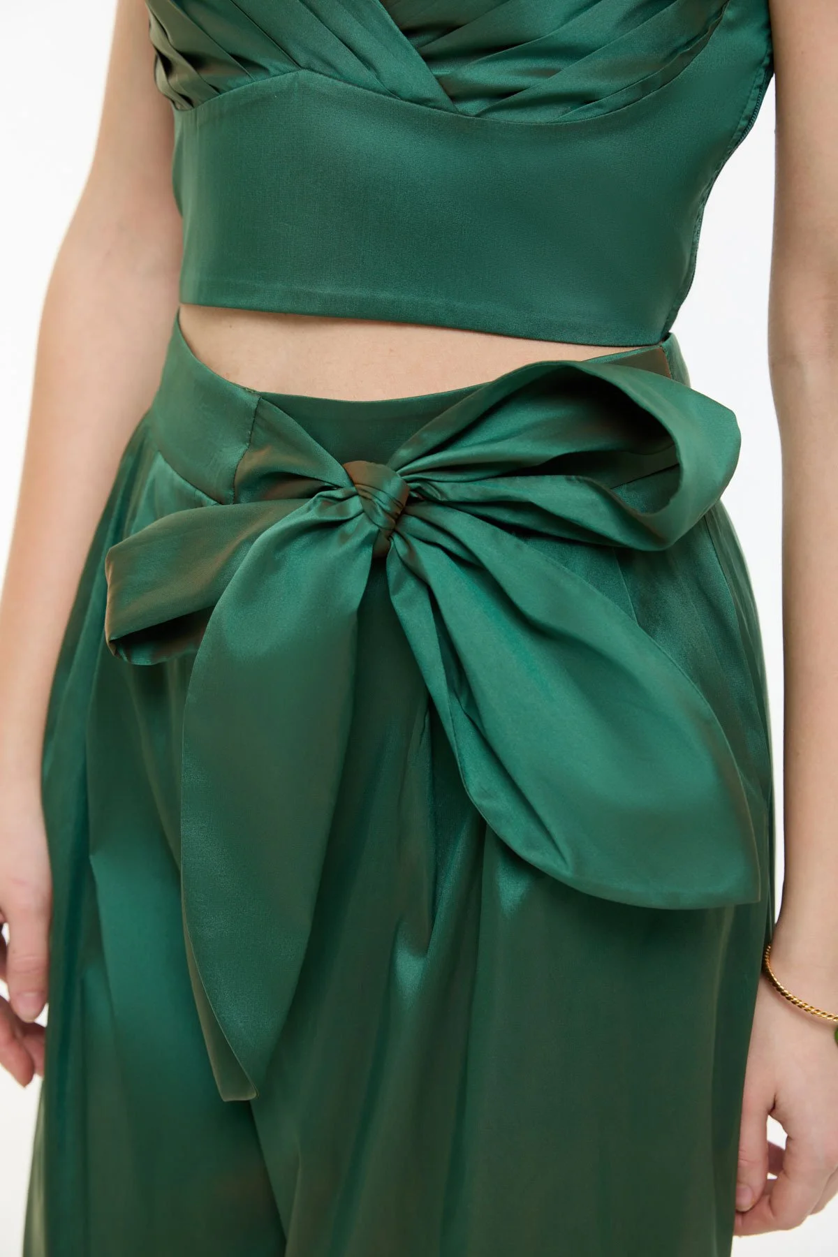 Beli Bağlama Detaylı Tafta Havuç Pantolon Yeşil - 3