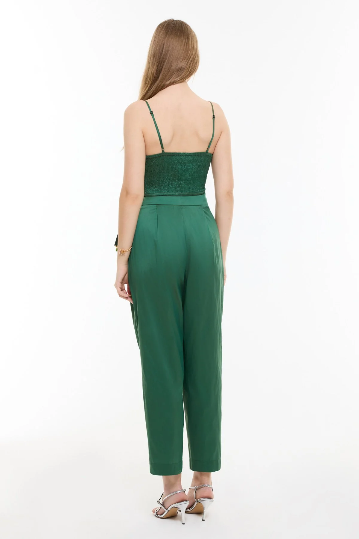 Beli Bağlama Detaylı Tafta Havuç Pantolon Yeşil - 2