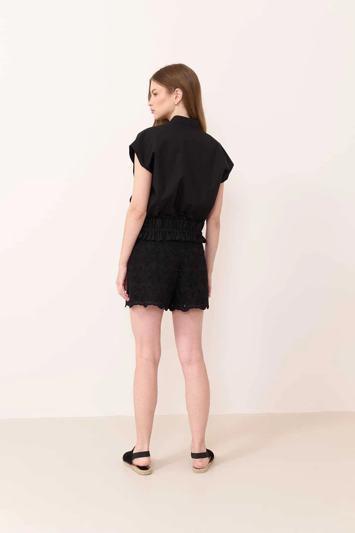 Beli Bağlamalı Poplin Bluz Siyah - 2