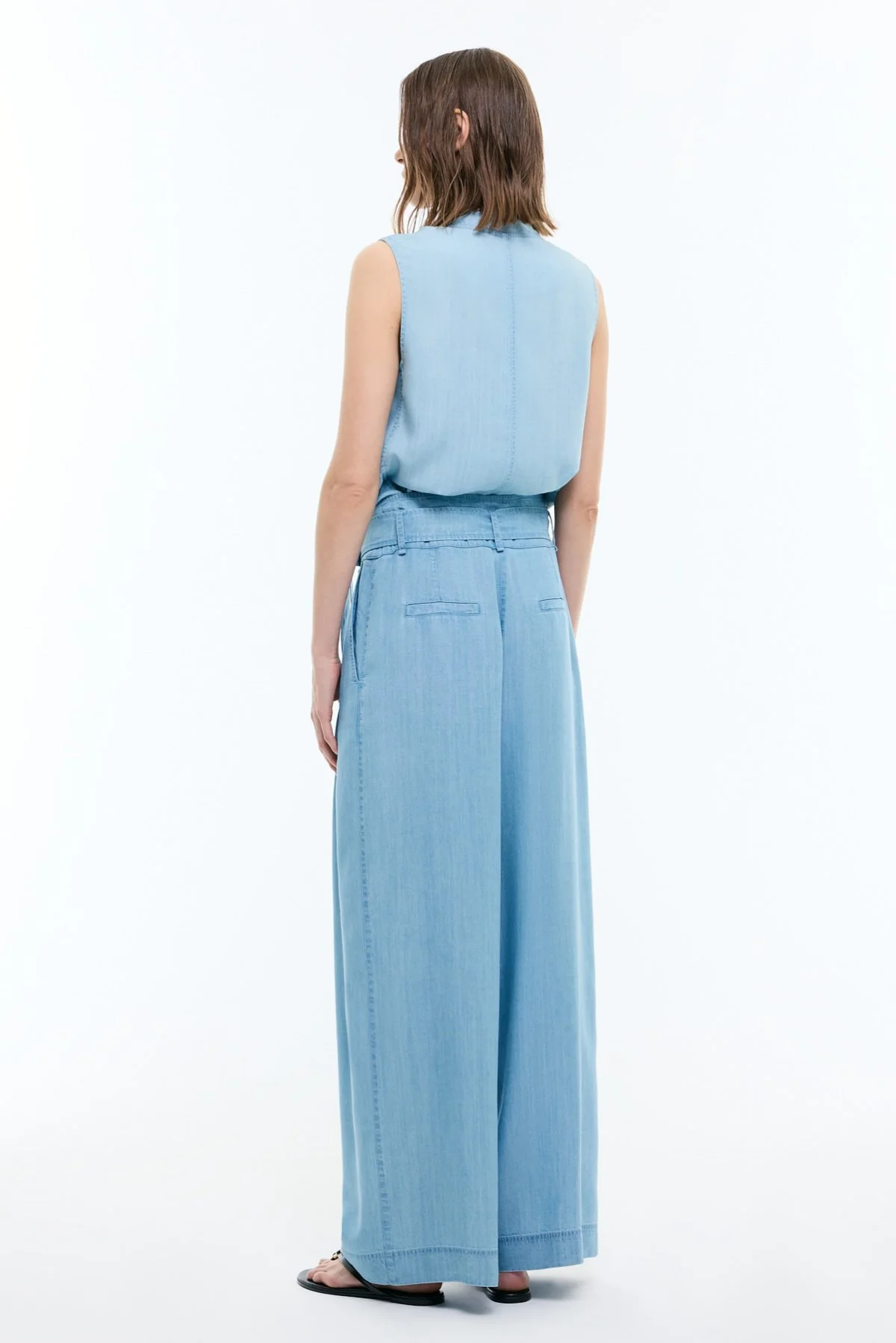 Beli Kemerli Denim Palazzo Pantolon Mavi - 2