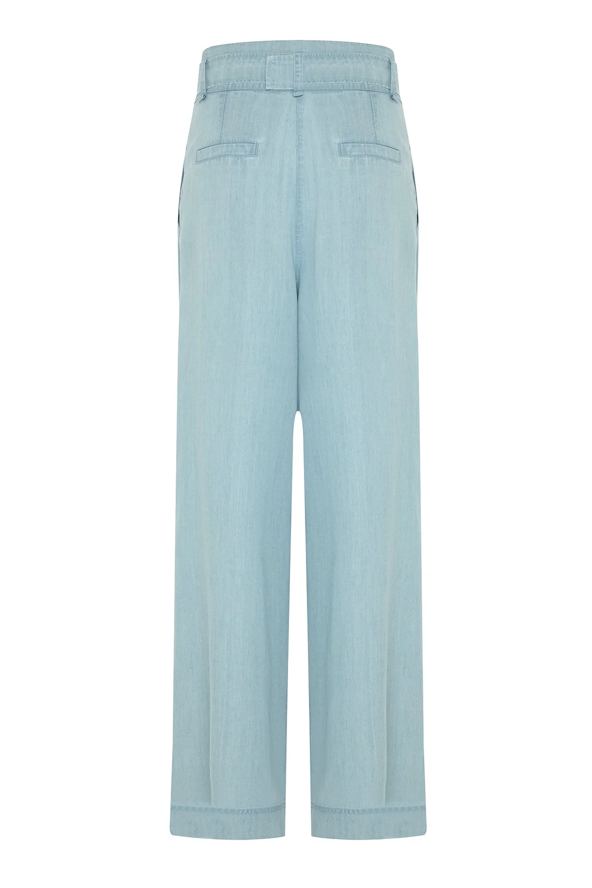 Beli Kemerli Denim Palazzo Pantolon Mavi - 5