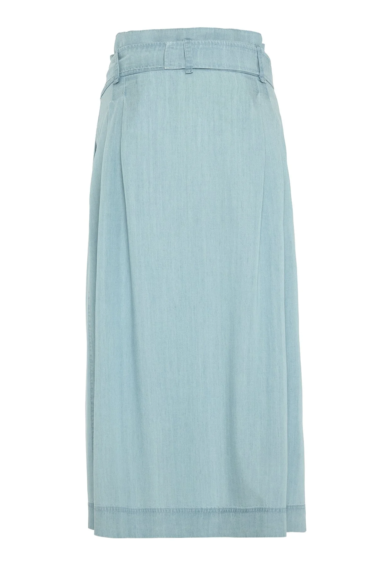 Beli Kemerli Midi Boy Denim Etek Mavi - 6