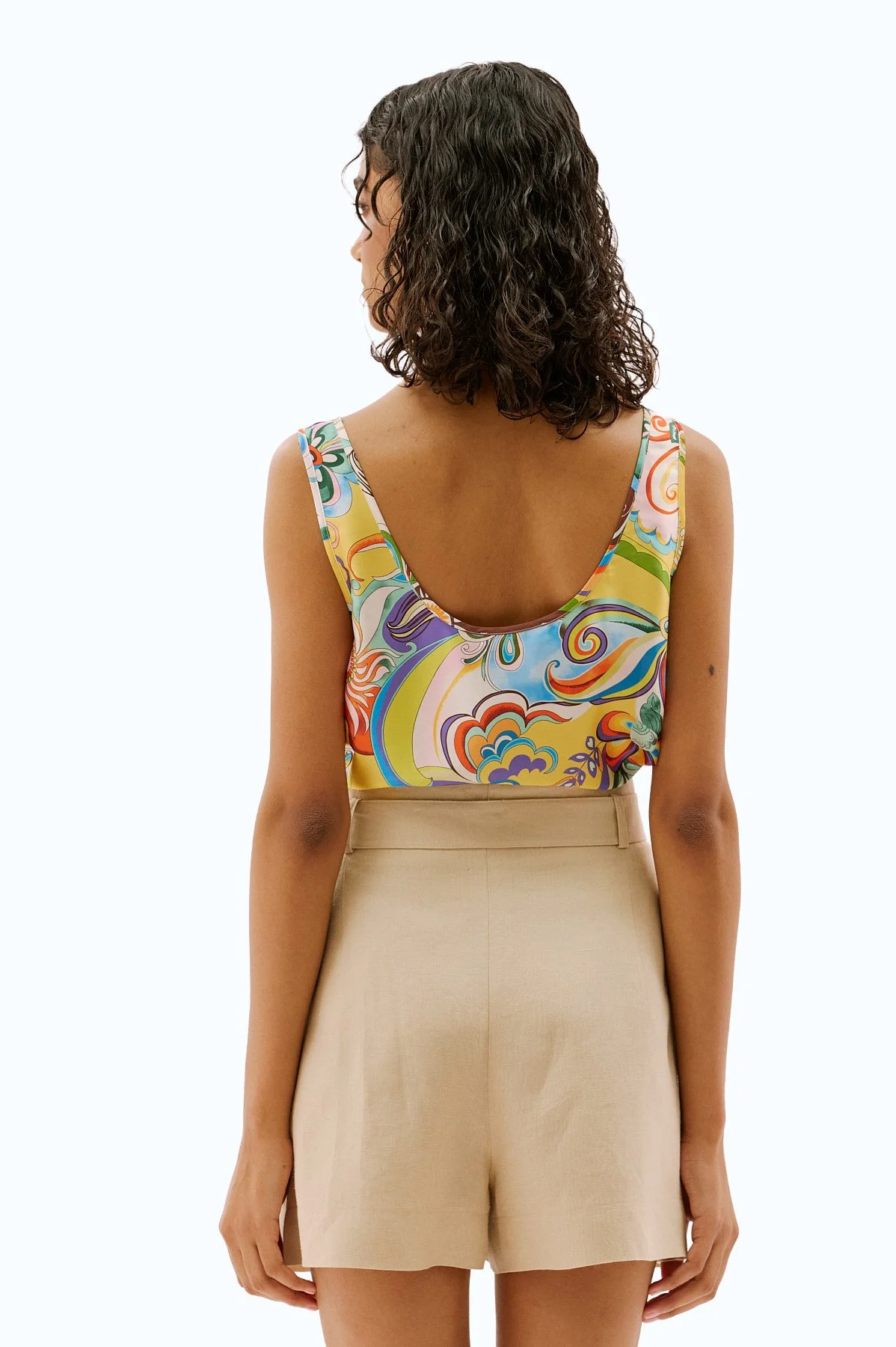 Beli Kemerli Tek Pileli Keten Şort Bej - 2