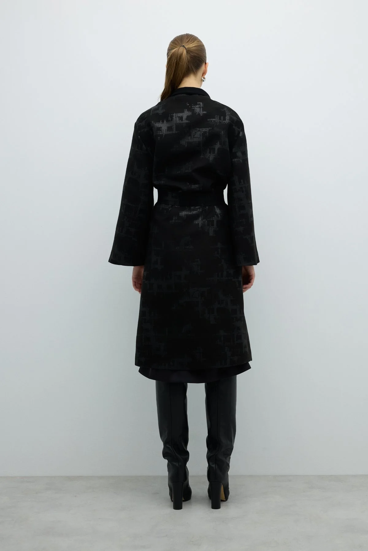 Beli Kuşaklı Şal Yaka Kap Siyah - 2